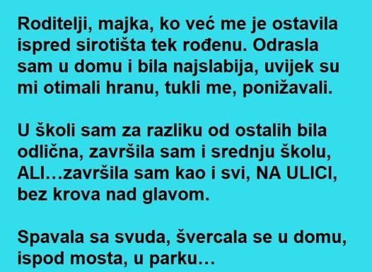 Bila je BEZ igde ikoga i ičega , a ONDA joj je jedan DAN prišla starija ŽENA , ono što je USLEDILO je za ROMAN!