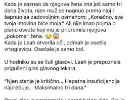 Saznavši da lekari daju njegovoj ženi samo još tri dana života, muž se nagnuo prema njoj i prošaputao sa zadovoljanim osmehom: „Konačno, sva tvoja imovina biće moja.“ Ali nije ni slutio kakav plan osvete mu je pripremila njegova „pokorna“ žena.